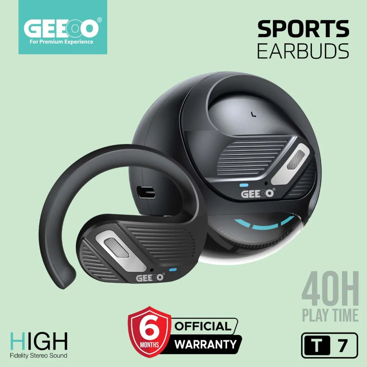 Geeoo T7 Earhook Open-Ear Sports Bluetooth Earbuds Fast Charging With ENC