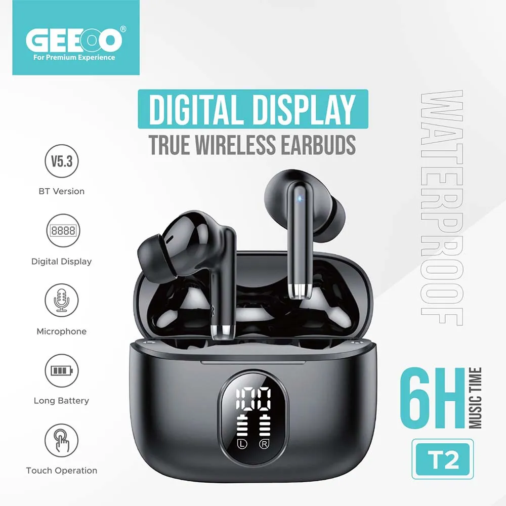 Geeoo T2 Digital Display  Wireless TWS Earbuds