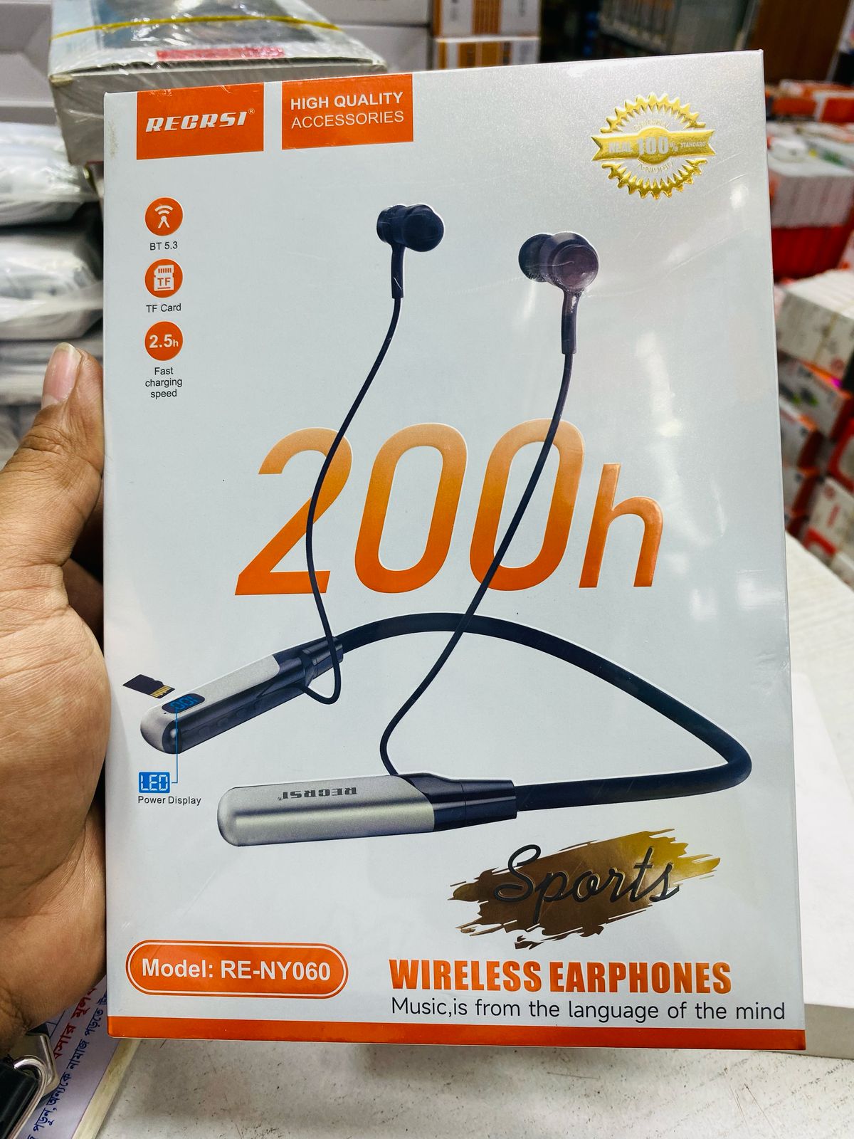 Recrsi wireless Neckband Bluetooth Earphone RE-NY060 চার্জিং ব্যাকআপ 200 ঘন্টা