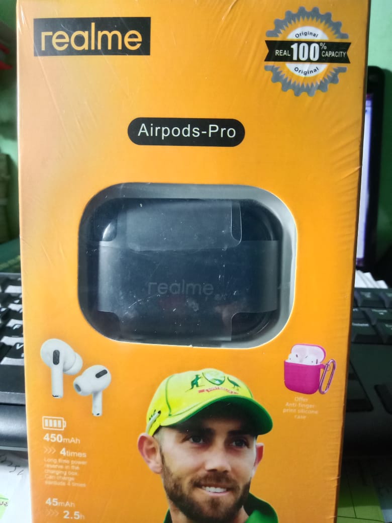 Realme Airpods pro Black color TWS Wireless Earbuds BT Version 5.0 450mAh long lasting Battery Bluetooth Headphone