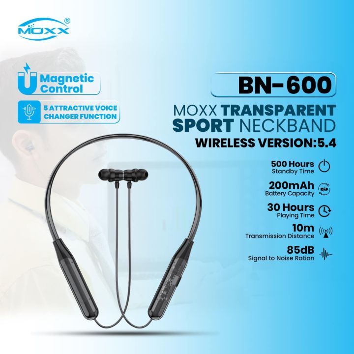 Moxx BN600 Neckband Bluetooth Headset BT5.4 Sports Headset, Smooth Sound, Magnetic Control- Voice Changer - Bluetooth neckband