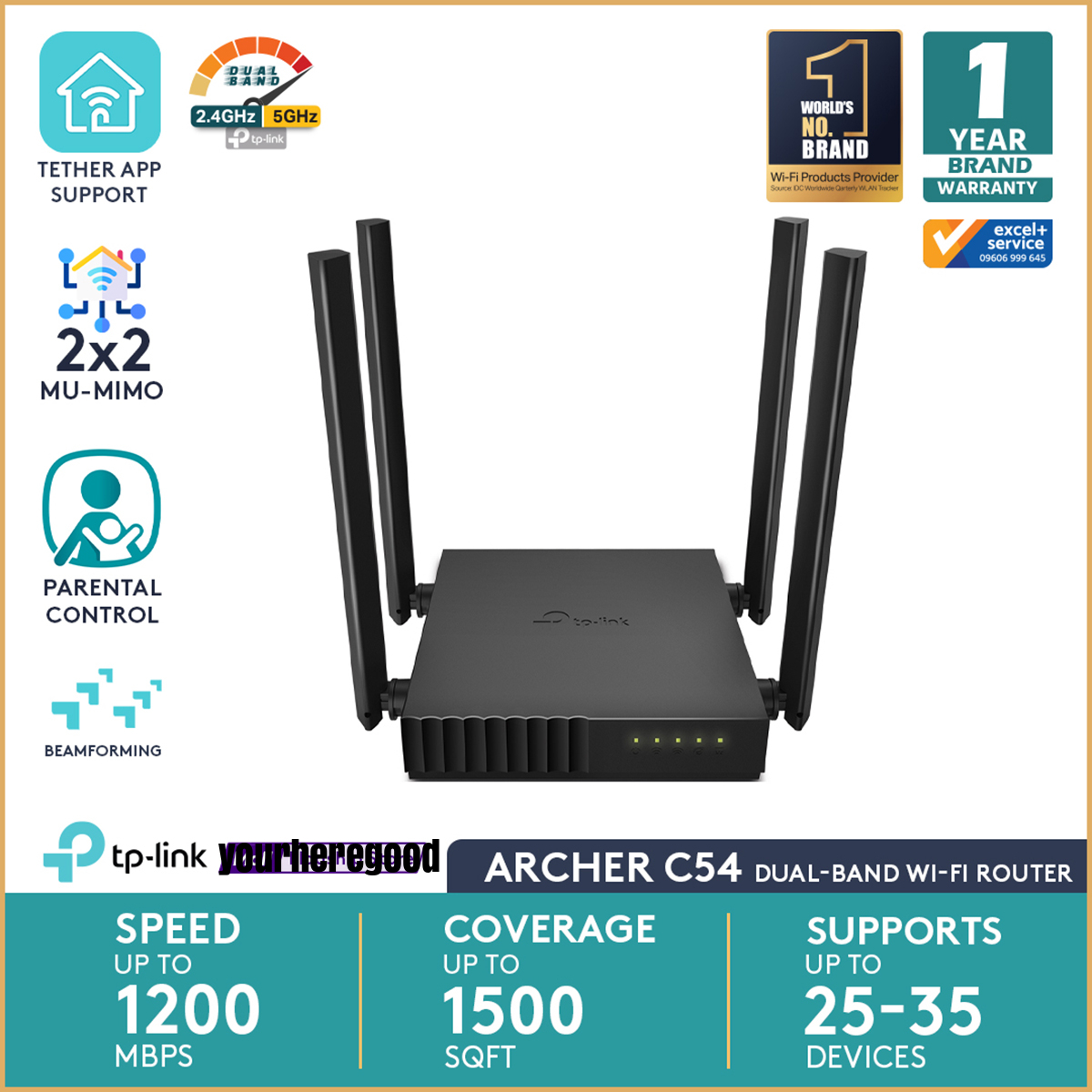 TP-Link Archer C54 AC1200 Wireless Dual Band Router with 2x2 MiMo and App Support